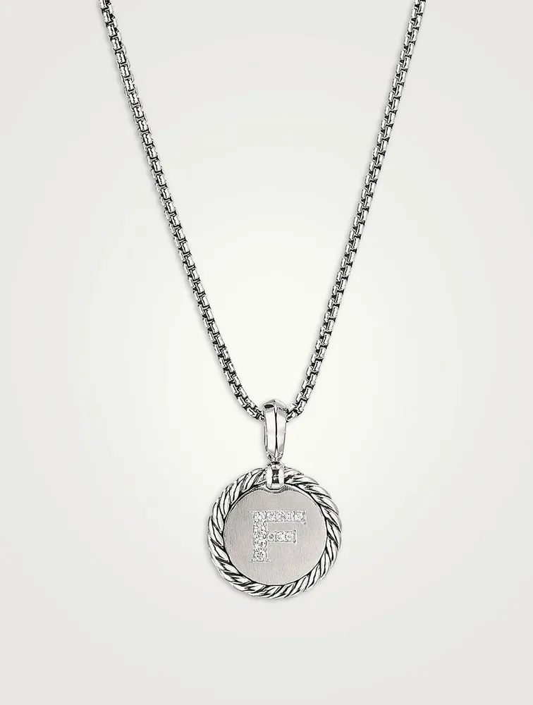 F Initial Charm In Sterling Silver With Pavé Diamonds
