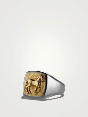 Petrvs® Horse Pinky Ring Sterling Silver With 18k Yellow Gold