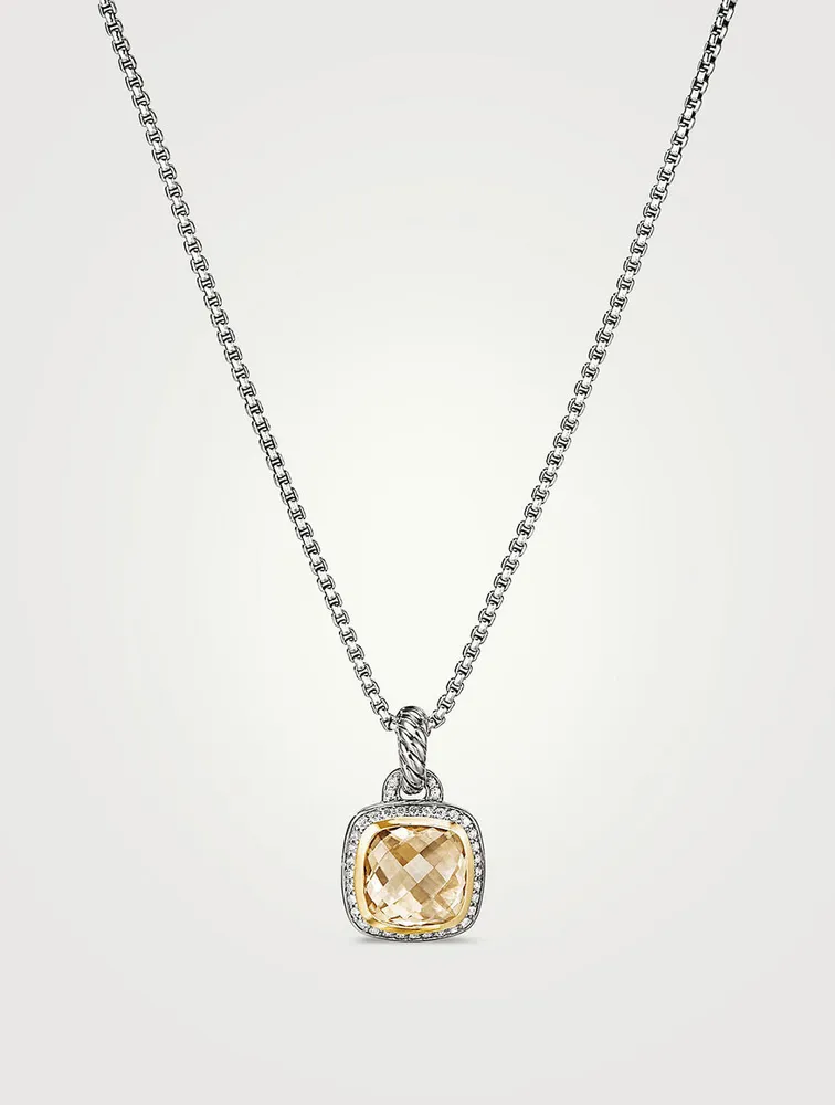 Albion® Pendant In Sterling Silver With Champagne Citrine, Pavé Diamonds And 18k Yellow Gold
