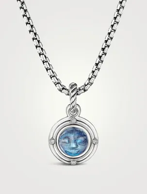Moon Amulet In Sterling Silver With Rainbow Moonstone And Diamonds