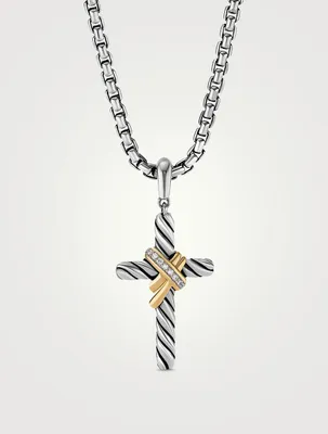 X Cross Pendant In Sterling Silver With 18k Yellow Gold And Pavé Diamonds