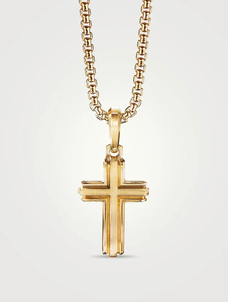 Deco Cross Pendant In 18k Yellow Gold