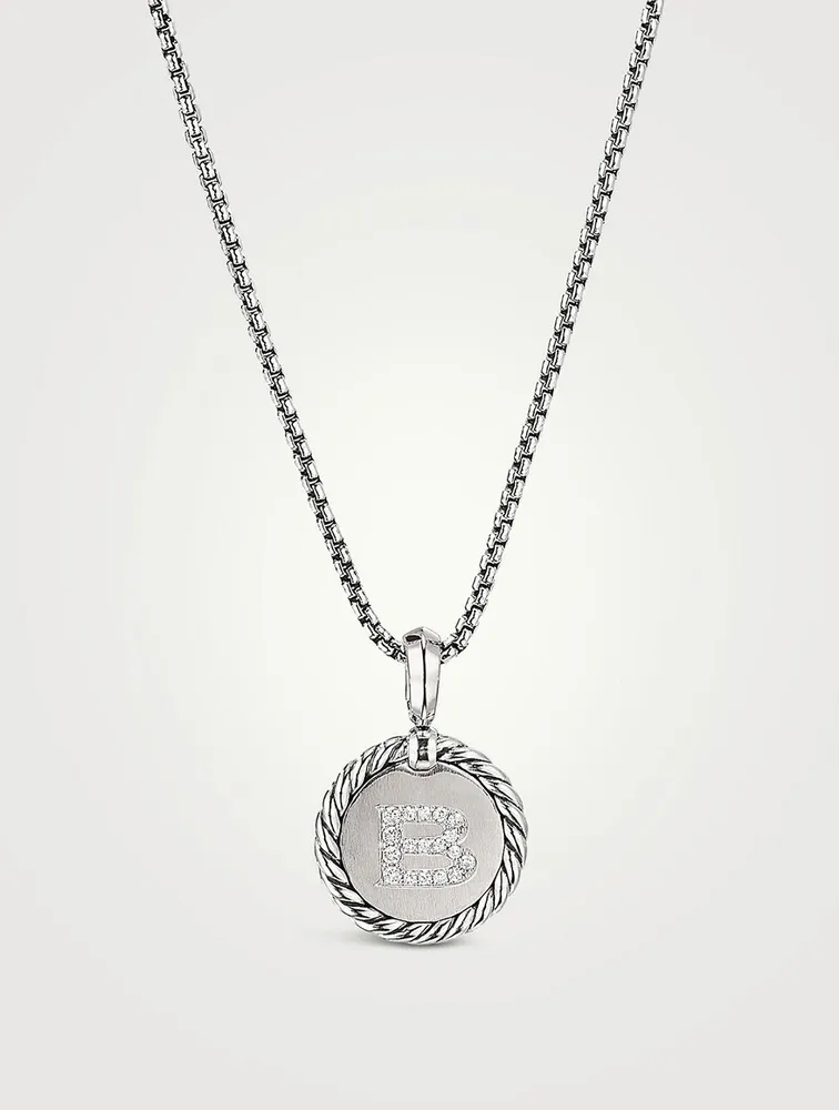 B Initial Charm In Sterling Silver With Pavé Diamonds