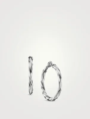 Cable Edge® Hoop Earrings In Sterling Silver