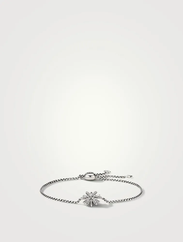 Starburst Station Chain Bracelet In Sterling Silver  With Pavé Diamonds