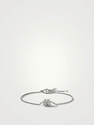 Starburst Station Chain Bracelet In Sterling Silver  With Pavé Diamonds