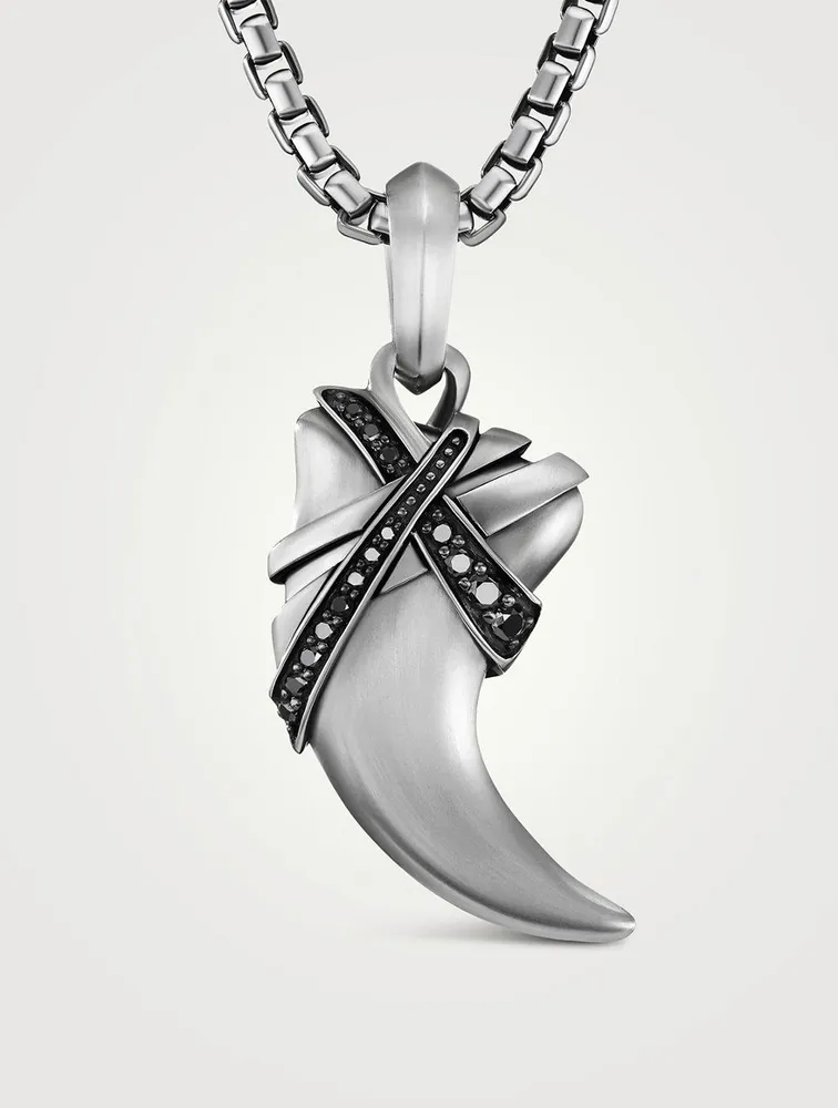 Cairo Wrap Claw Amulet In Sterling Silver With Pavé Black Diamonds