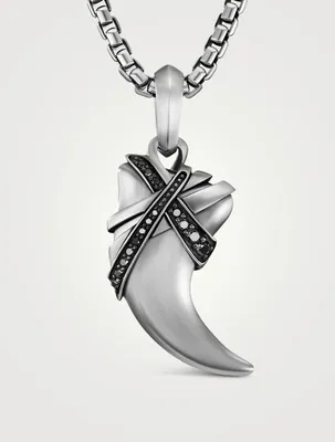 Cairo Wrap Claw Amulet In Sterling Silver With Pavé Black Diamonds