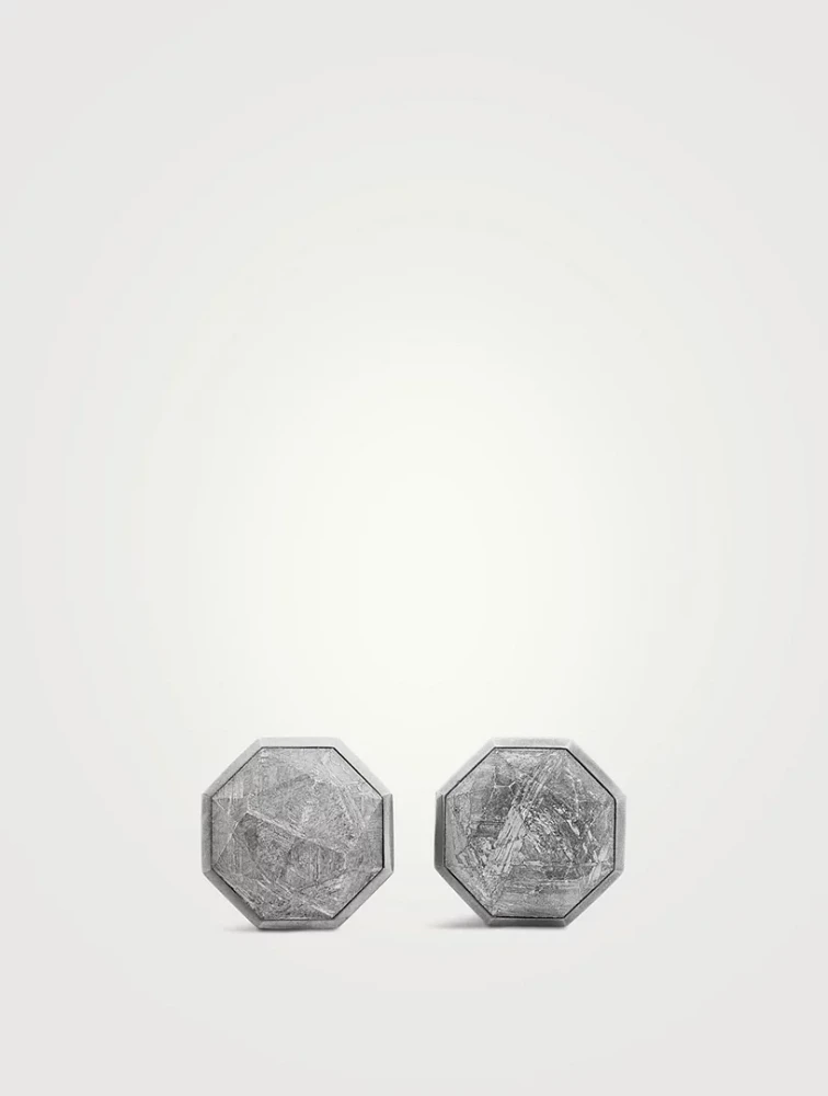 Meteorite Faceted Round Cufflinks In Sterling Silver, 16mm