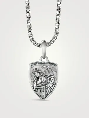 St. Michael Amulet In Sterling Silver With Pavé Diamonds