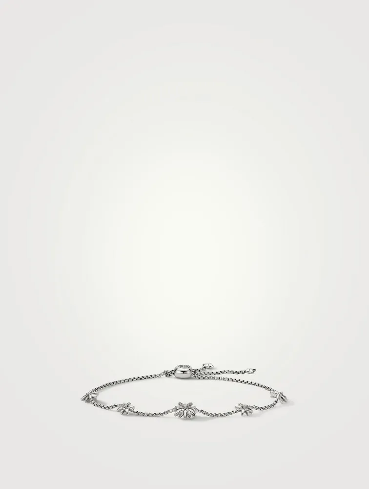 Petite Starburst Station Chain Bracelet In Sterling Silver With Pavé Diamonds