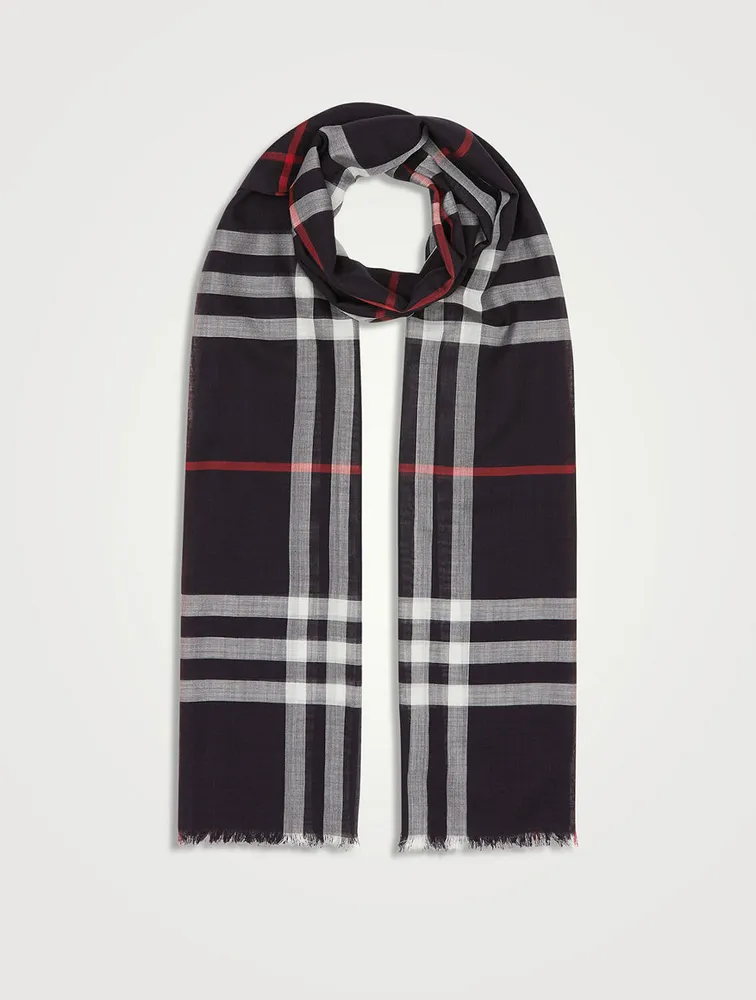 Lightweight Check Wool Silk Scarf