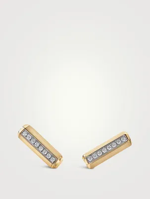 Lexington Barrel Stud Earrings In 18k Yellow Gold With Pavé Diamonds