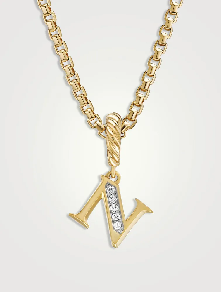 Pavé N Initial Pendant In 18k Yellow Gold With Diamonds