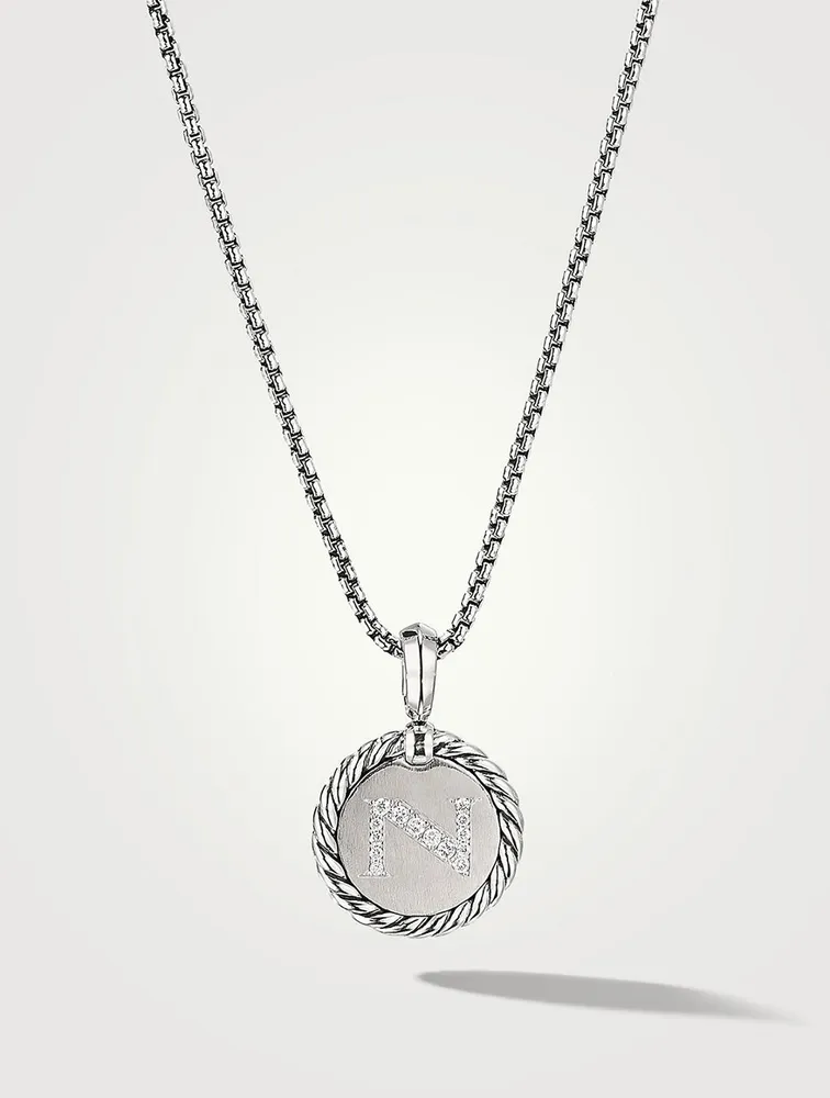 N Initial Charm In Sterling Silver With Pavé Diamonds