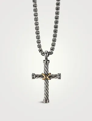 Cable Cross Pendant In Sterling Silver With 18k Yellow Gold