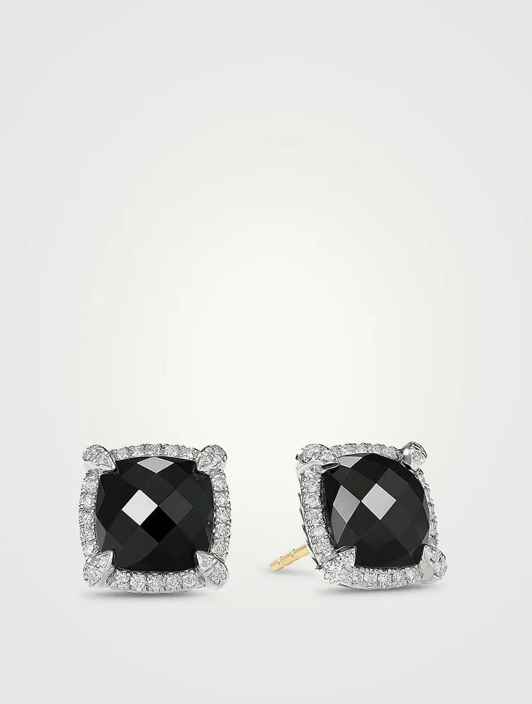 Chatelaine® Pavé Bezel Stud Earrings In Sterling Silver With Black Onyx And Diamonds