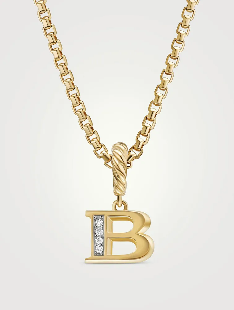 Pavé B Initial Pendant In 18k Yellow Gold With Diamonds