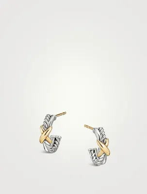 Petite X Hoop Earrings In Sterling Silver With 18k Yellow Gold