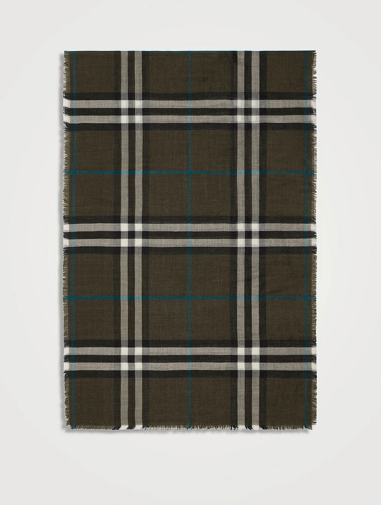 Reversible Check Wool Silk Scarf