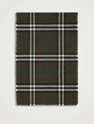 Reversible Check Wool Silk Scarf