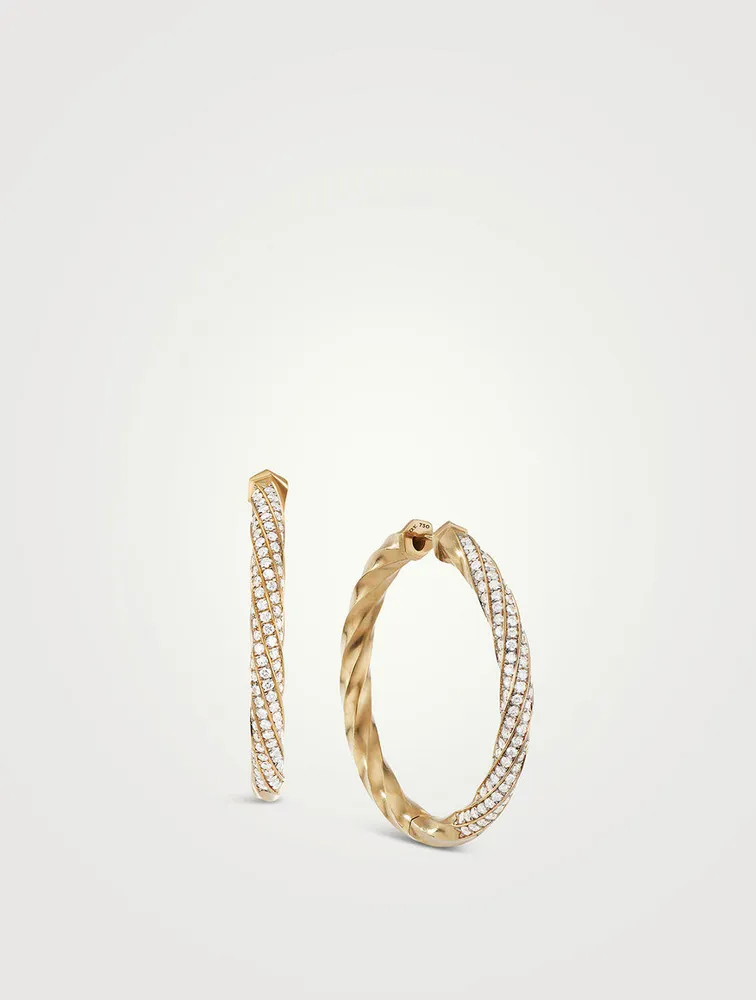 Cable Edge® Hoop Earrings In 18k Yellow Gold With Pavé Diamonds