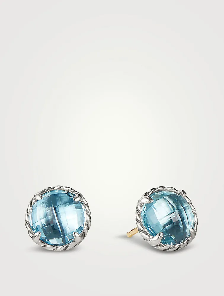 Petite Chatelaine® Stud Earrings In Sterling Silver With Blue Topaz