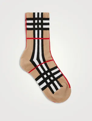 Vintage Check Intarsia Cotton Cashmere Blend Socks