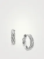 Cable Edge® Huggie Hoop Earrings In Sterling Silver With Pavé Diamonds