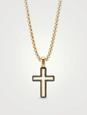 Forged Carbon Cross Pendant With 18k Yellow Gold