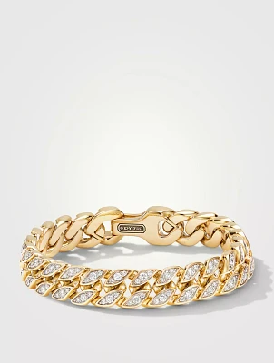 Curb Chain Bracelet 18k Yellow Gold With Diamonds, 11.5mm