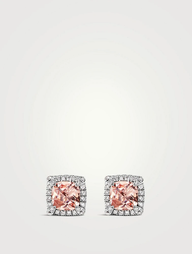 Petite Chatelaine® Pavé Bezel Stud Earrings In Sterling Silver With Morganite And Diamonds, 5mm