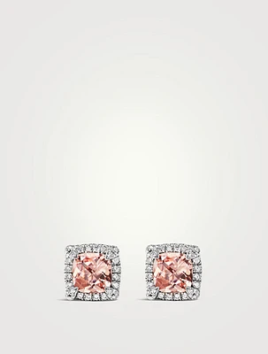 Petite Chatelaine® Pavé Bezel Stud Earrings In Sterling Silver With Morganite And Diamonds, 5mm