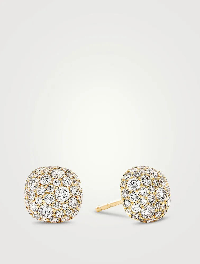 Cushion Stud Earrings In 18k Gold With Pavé Diamonds