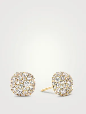 Cushion Stud Earrings In 18k Gold With Pavé Diamonds