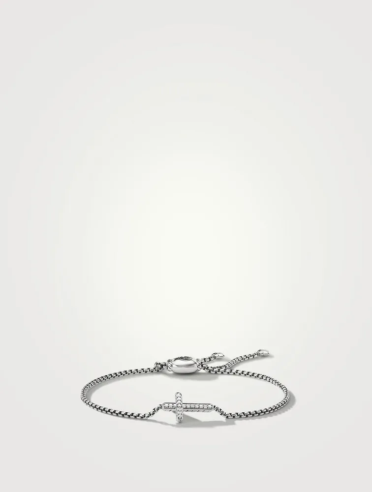 Petite Pavé Cross Chain Bracelet In Sterling Silver With Diamonds