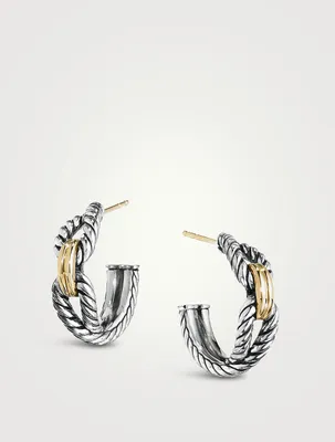 Cable Loop Hoop Earrings In Sterling Silver With 18k Yellow Gold