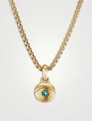 Evil Eye Amulet In 18k Yellow Gold With Emerald