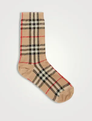 Check Intarsia Technical Stretch Cotton Socks