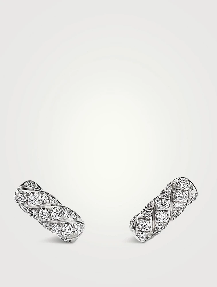 Cable Collectibles® Bar Stud Earrings In 18k White Gold With Pavé Diamonds