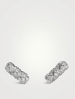 Cable Collectibles® Bar Stud Earrings In 18k White Gold With Pavé Diamonds