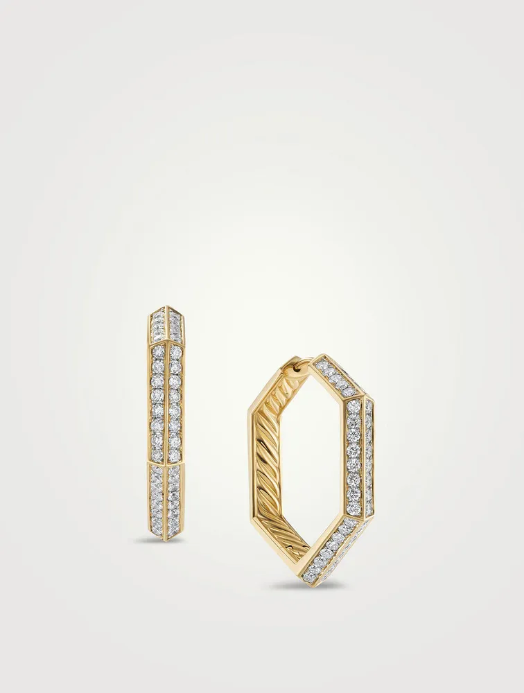 Carlyle™ Hoop Earrings In 18k Yellow Gold With Pavé Diamonds