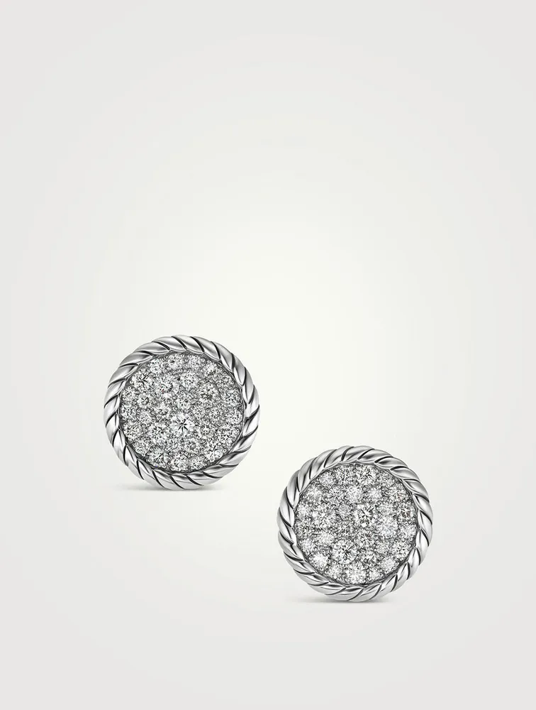 Dy Elements® Button Stud Earrings In Sterling Silver With Pavé Diamonds