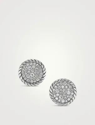 Dy Elements® Button Stud Earrings In Sterling Silver With Pavé Diamonds