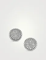 Dy Elements® Button Stud Earrings In Sterling Silver With Pavé Diamonds