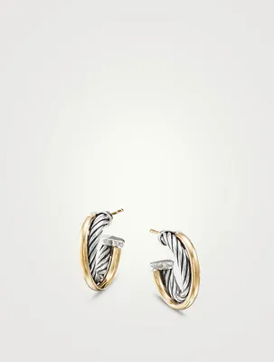 Crossover Hoop Earrings In Sterling Silver With 18k Yellow Gold