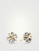 Crossover Stud Earrings In Sterling Silver With 18k Yellow Gold