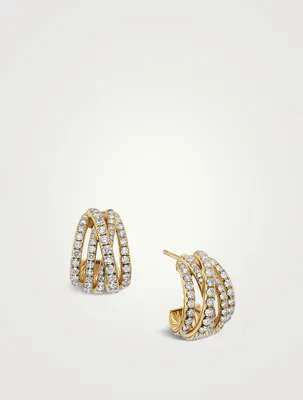 Pavé Crossover Shrimp Earrings In 18k Yellow Gold With Diamonds