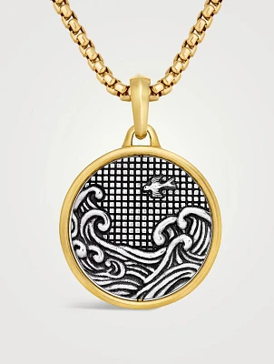 Water And Fire Duality Amulet In Sterling Silver With 18k Yellow Gold, 30mm