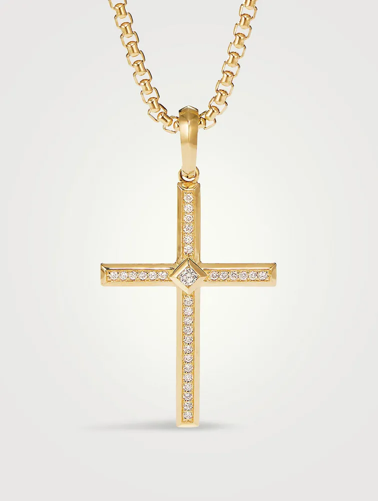 Modern Renaissance Cross Pendant In 18k Yellow Gold With Pavé Diamonds